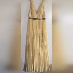 Sherry Hill yellow pleated formal dress adorned with Swarovski crystals size 12